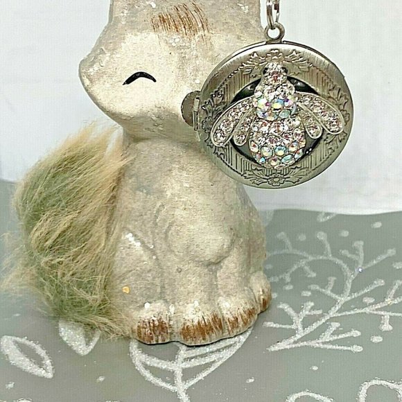 Rainbow AB Rhinestone Bumble Bee Necklace Locket - Picture 3 of 7